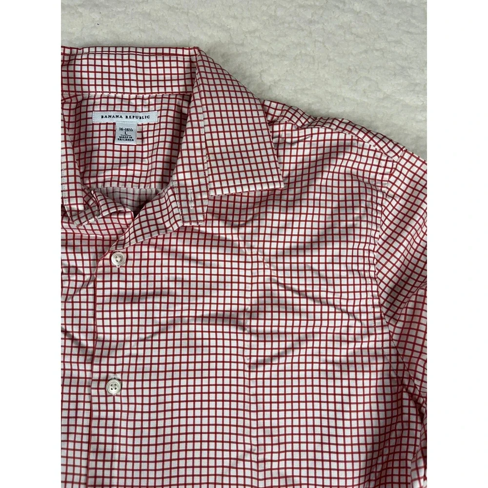 Banana Republic Red Gingham Check Dress Shirt Mens Large L 16 16 1/2‎